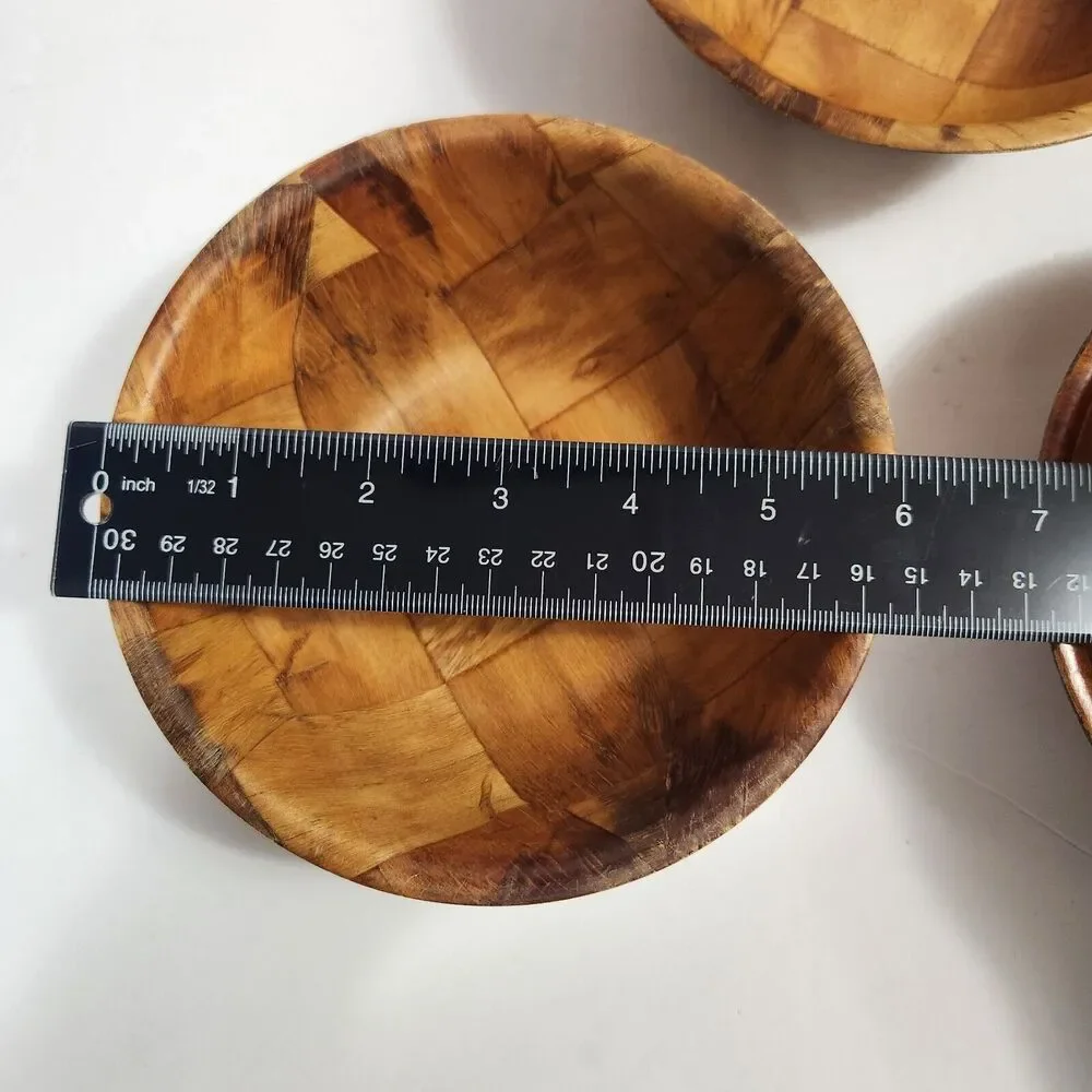 Set 4 VTG Wooven Wood Nesting Bowls Hand Crafted 6